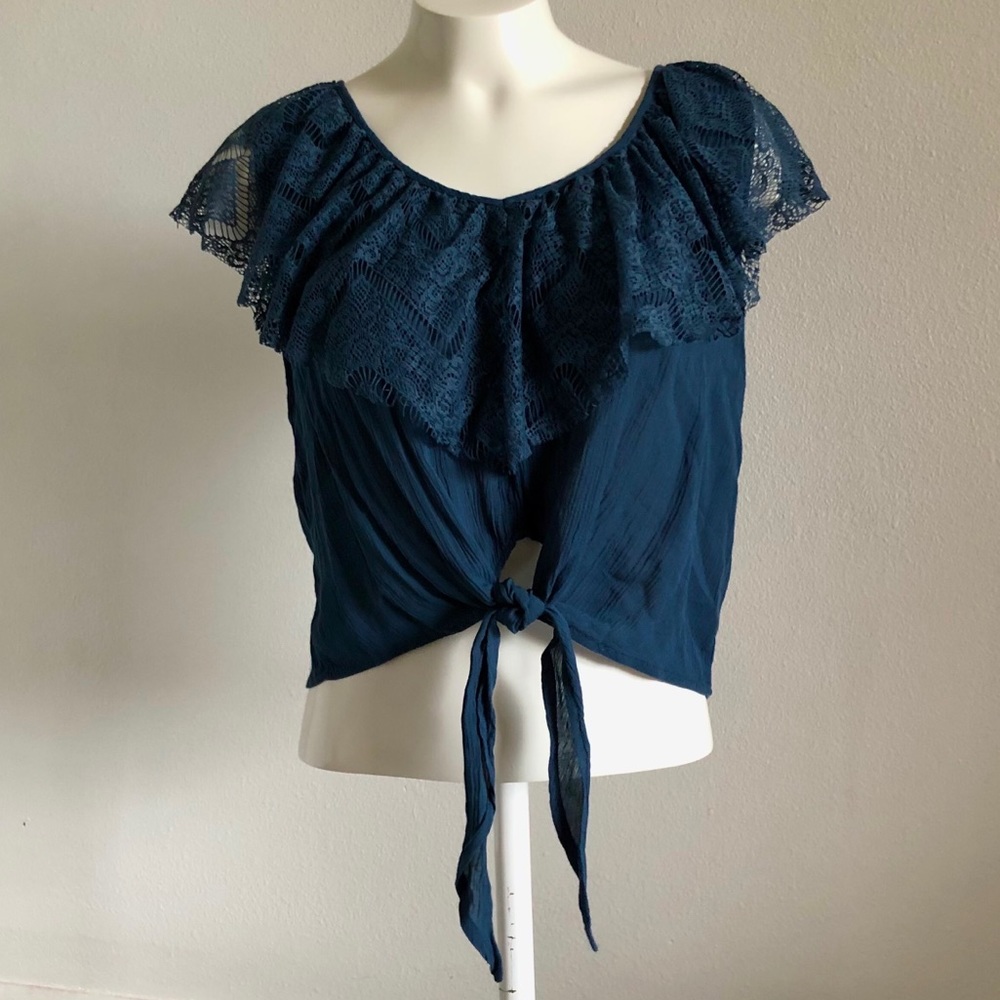 MASON & BELLE Navy Tank Top Lace Ruffles - Picture 2 of 13
